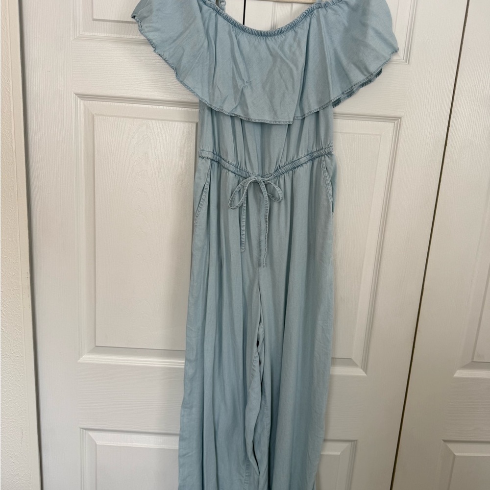 Light Blue Denim Off-Shoulder Jumpsuit